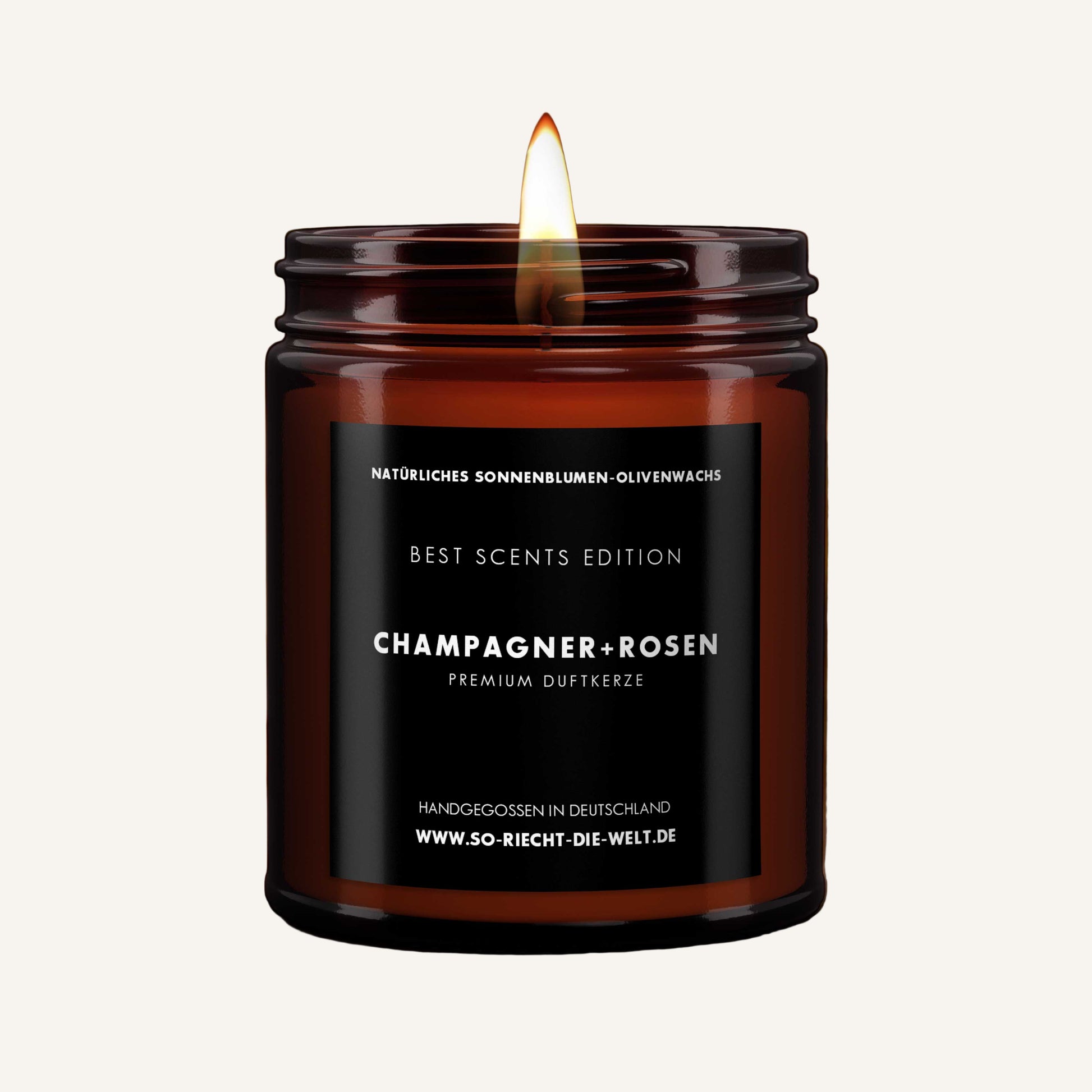 Bougie parfumée en verre noir – parfum rose poudrée