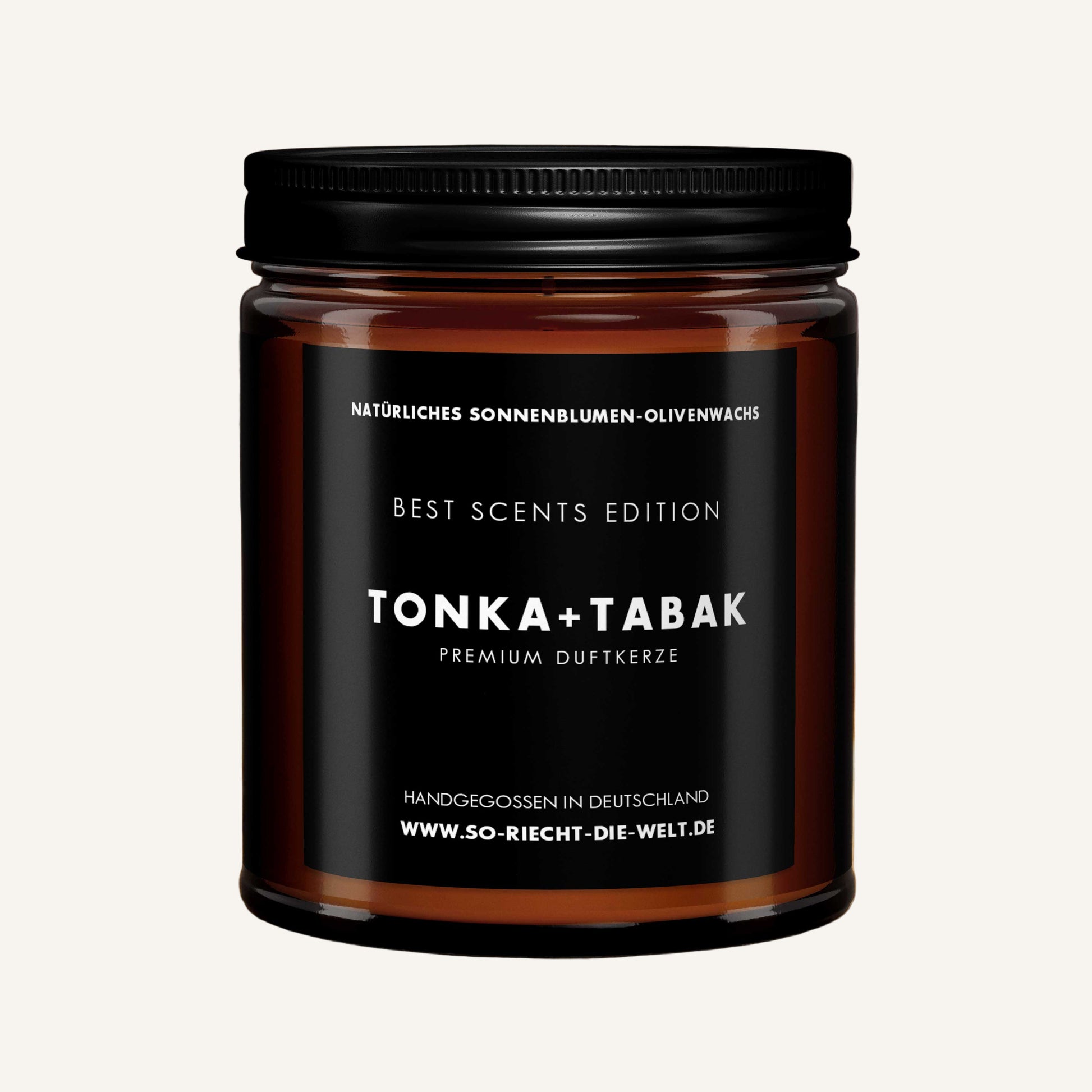 Vue de dessus de la bougie parfumée Étreinte Ambrée – parfum tonka velouté