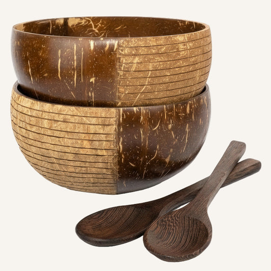 Set de deux bols en noix de coco artisanaux avec cuillères – Maison Moka