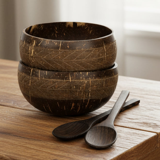 Set de deux bols en coco avec cuillères assorties – Maison Moka